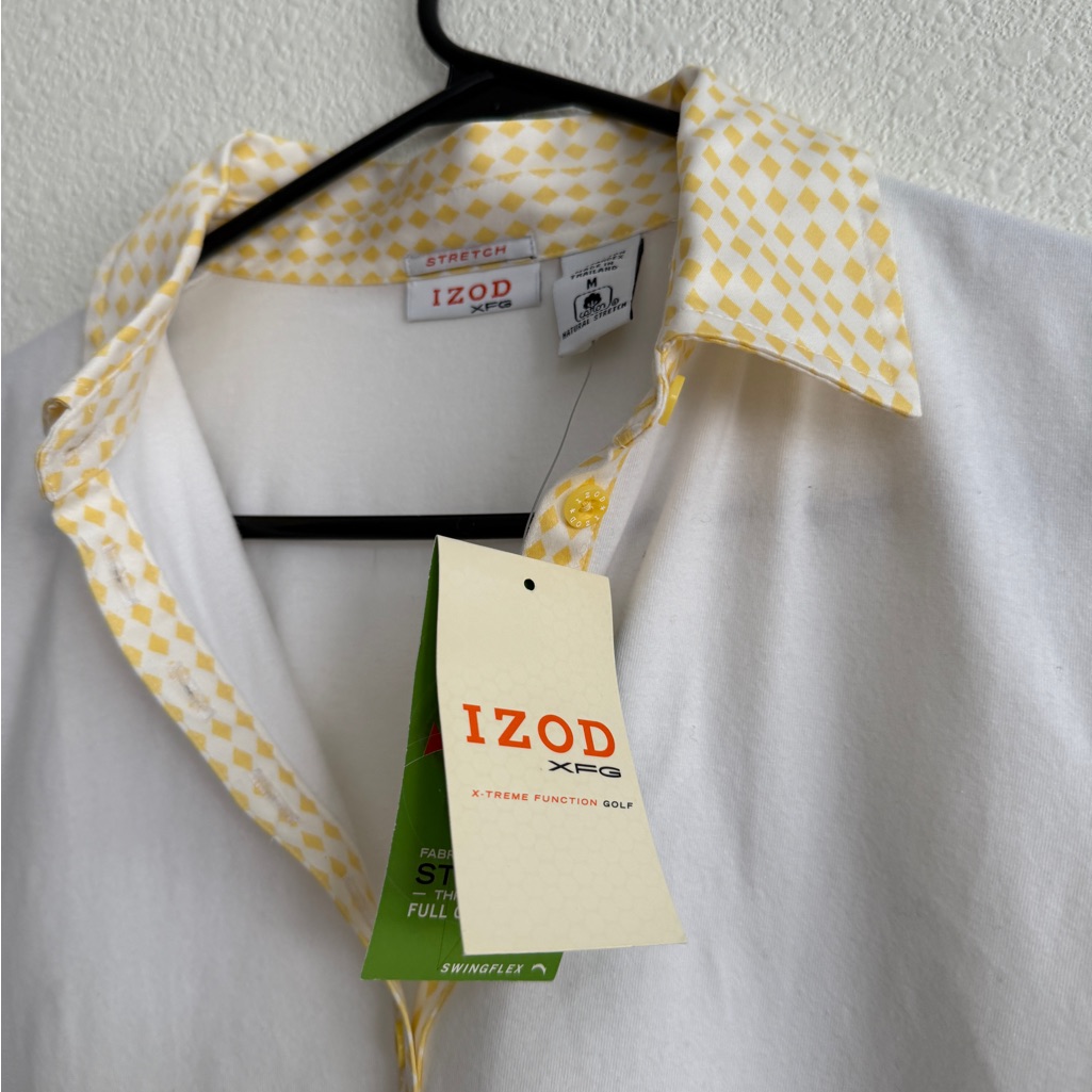 Izod White Polo Tennis White With Yellow Diamonds